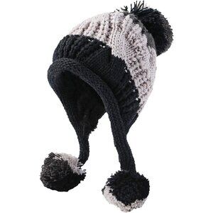 Women Grey Black Winter Peruvian Cover Ears Beanie Hat Ear Flaps Sherpa Snow